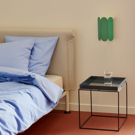 AB702-B510 Tamoto_Bed_Metaphor_030_headboard_bone_powder_coated_frame_Tray_Table_M_deep_blue_Arcs_Sconce_sea_green.jpg
