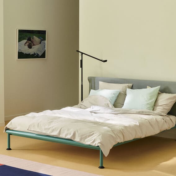 AB703-B510 Tamoto_Bed_Linara_499_headboard_mint_turquoise_powder_coated_frame_Pier_System_11_PS_black_powder_coated_steel_black_anodised_profiles_Past