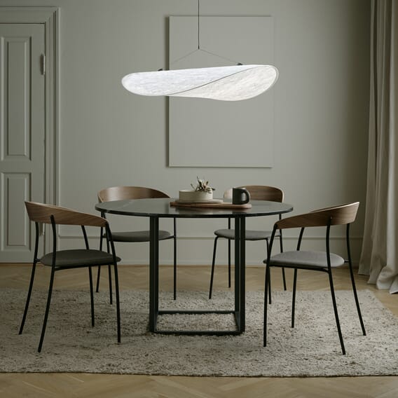 New Works_Spring_2021_Florence Dining Table_Ø120_Black Marquina_Missing Chair_Walnut_Tense Pendant_Ø90.jpg